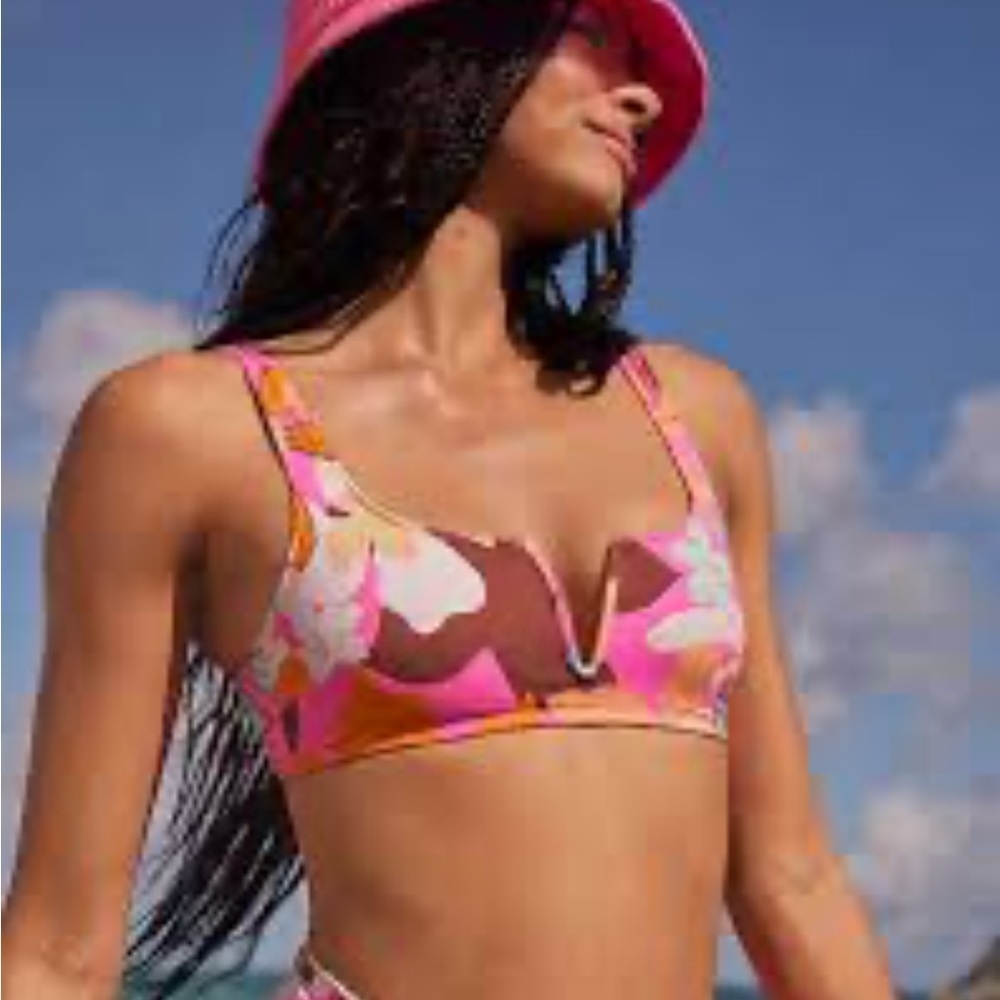 Aerie V Wire Scoop Real Good Bikini Top Pink Infusion Size Medium